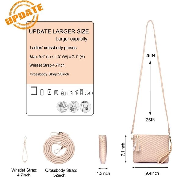 womens small crossbody strap handbag bag Beige-large - Picture 2 of 7